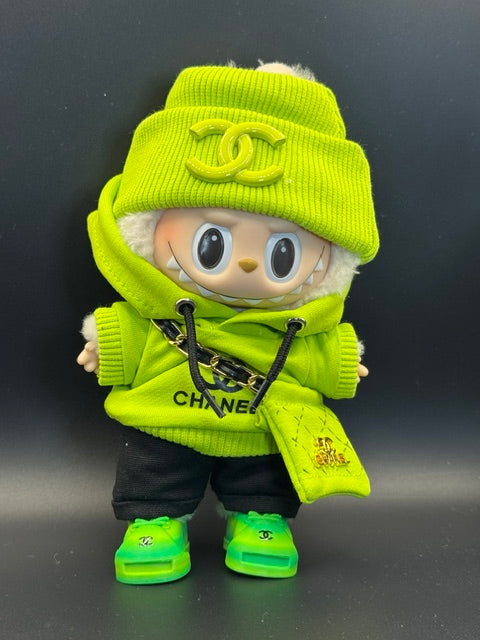 Lime Green fashionable outfit, fits 17cm Labubu (Doll not included)