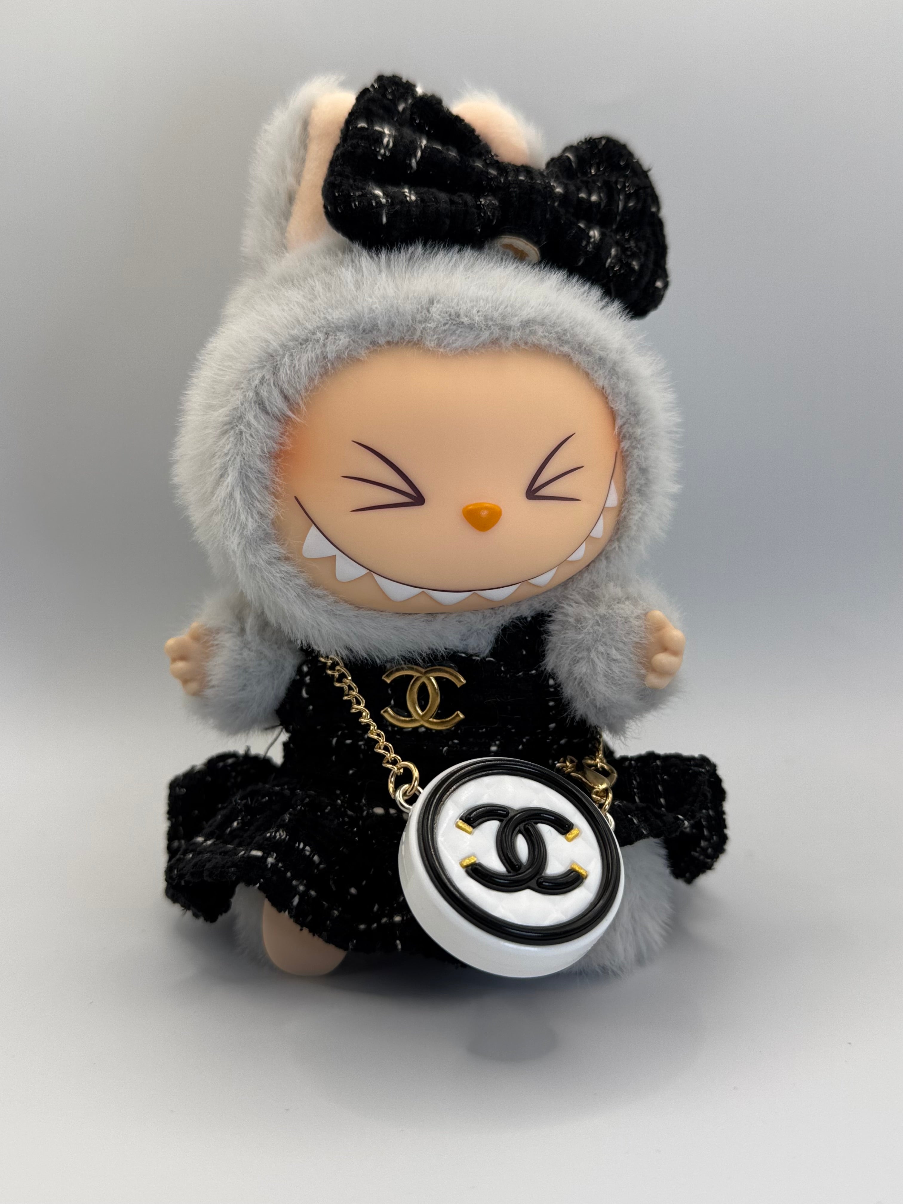 Black "CC" dress, fits Version 2 Labubu (Doll not included)