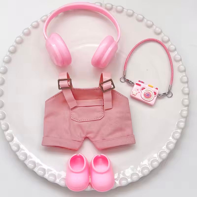 Overalls with shoes and matching accessories, fits 17cm Labubu (Doll not included)