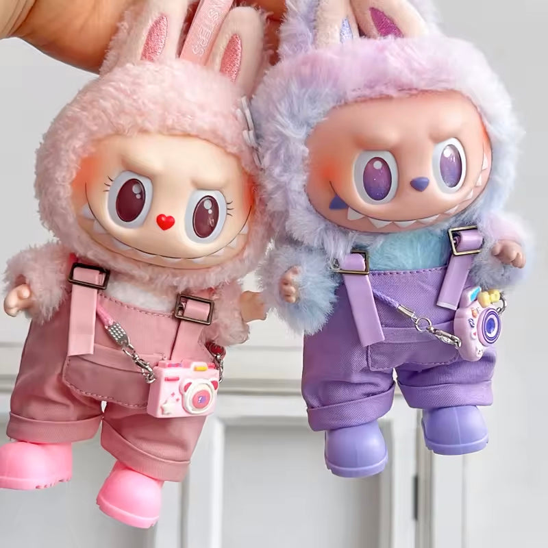 Overalls with shoes and matching accessories, fits 17cm Labubu (Doll not included)